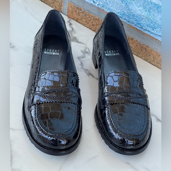 stuart weitzman croc embossed patent leather loafers size 8 - Picture 2 of 11